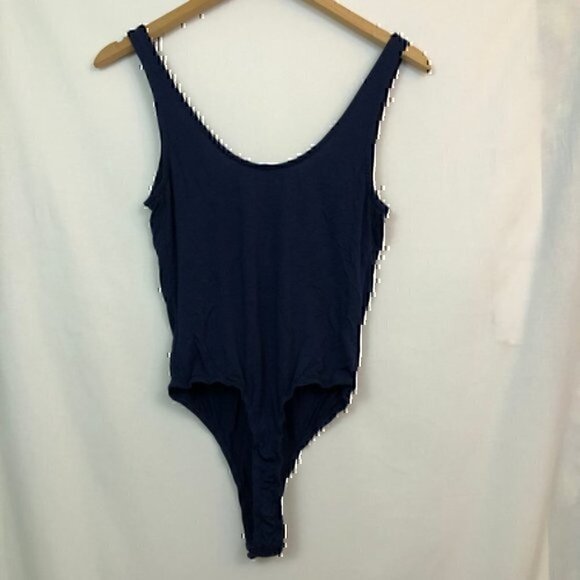 4SI3NNA Solid Navy Blue Sleeveless Lace Up Tie Bodysuit Scoop Neck Rayon Blend - Picture 8 of 8